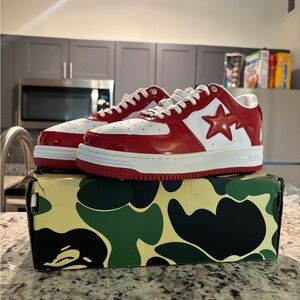 Bape Red and White Sneakers Retro-Inspired Design